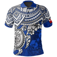 Tonga Polo Shirt Tongan Coat Of Arms Blue Turtle Hibiscus Unisex BLUE - Polynesian Pride