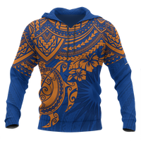 Marshall Islands Polynesian Hoodie Blue Turtle Unisex Blue - Polynesian Pride