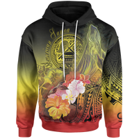 American Samoa Polynesian Hoodie Humpback Whale with Tropical Flowers Unisex Blue - Polynesian Pride