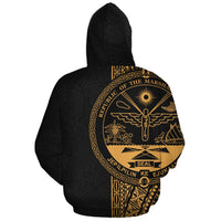 Marshall Islands Polynesian Custom Zip up Hoodie Yellow Line - Polynesian Pride