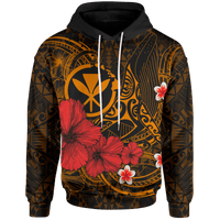 Polynesian Hawaii Kanaka Maoli Hoodie Humpback Whale with Hibiscus (Golden) Unisex Golden - Polynesian Pride