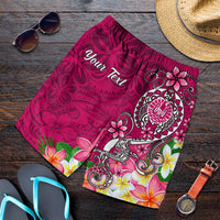 Tahiti Custom Personalised Men's Shorts - Turtle Plumeria (Pink) Blue - Polynesian Pride