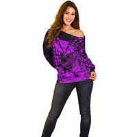 (Custom Personalised) Kakau Polynesian Tribal Hawaiian Turtle with Kanaka Maoli Purple Off Shoulder Sweater LT9 - Polynesian Pride