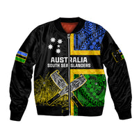 Australian South Sea Islanders Flag Style Sleeve Zip Bomber Jacket LT14 Unisex Black - Polynesian Pride