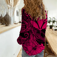 Kakau Polynesian Tribal Hawaiian Turtle with Kanaka Maoli Pink Women Casual Shirt LT9 - Polynesian Pride