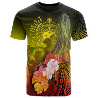 Samoa T Shirt Humpback Whale with Tropical Flowers (Yellow) Unisex Yellow - Polynesian Pride