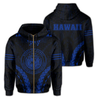 Polynesian Kakau Seal of Hawaii Zip Hoodie Sport Style Version 2.0 Blue Unisex Blue - Polynesian Pride