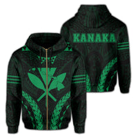 Polynesian Kakau Kanaka Map Hawaii Zip Hoodie Sport Style Version 2.0 Green - Polynesian Pride
