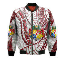 Tonga Emancipation Day Bomber Jacket Kupesi Pattern No.2 White LT9 Unisex - Polynesian Pride