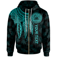 American Samoa Custom Zip up Hoodie Polynesian Wings (Turquoise) Unisex Black - Polynesian Pride