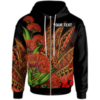 Polynesian Hawaii Custom Zip up Hoodie Ohia Lehua Unisex Red - Polynesian Pride
