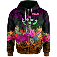 Kosrae Custom Zip up Hoodie Summer Hibiscus Unisex Reggae - Polynesian Pride