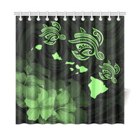 Hawaii Hibiscus Map Polynesian Ancient Green Turtle Shower Curtain - Polynesian Pride