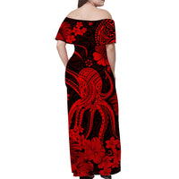 Hawaii Off Shoulder Long Dress Polynesia Red Octopus LT13 - Polynesian Pride