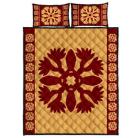 Hawaiian Quilt Pattern Palm Tree Wings Quilt Bed Set Gold - Polynesian Pride