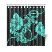 Anchor Turquoise Poly Tribal Shower Curtain - Polynesian Pride