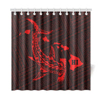 Hawaii Shark Red Polynesian Shower Curtain - Polynesian Pride