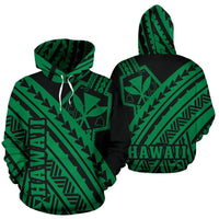 Hawaii Kanaka Polynesian Hoodie Poly Style Green Unisex White - Polynesian Pride