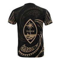 Guam Polynesian Custom T Shirt Gold Tribal Wave - Polynesian Pride
