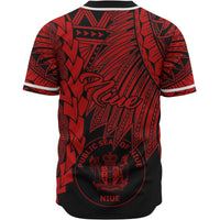 Niue Polynesian Baseball Shirt - Tribal Wave Tattoo Red - Polynesian Pride