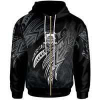 Tuvalua Polynesian Zip Hoodie Legend White Version Unisex Black - Polynesian Pride