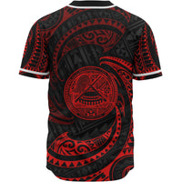 American Samoa Polynesian Custom Personalised Baseball Shirt - Red Tribal Wave - Polynesian Pride