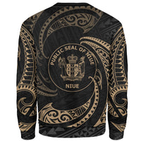 Niue Polynesian Custom Personalised Sweater - Gold Tribal Wave - Polynesian Pride