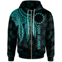 Cook Islands Zip up Hoodie Polynesian Wings (Turquoise) Unisex Turquoise - Polynesian Pride