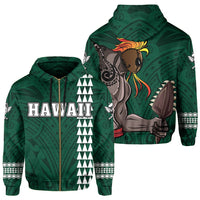 Polynesian Islands Warrior Kakau Hawaii Zip Hoodie Green Unisex Green - Polynesian Pride
