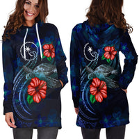 Chuuk Polynesian Hoodie Dress - Blue Turtle Hibiscus - Polynesian Pride