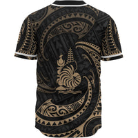 New Caledonia Polynesian Custom Personalised Baseball Shirt - Gold Tribal Wave - Polynesian Pride