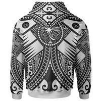 Chuuk Zip up Hoodie White Seal with Polynesian Tattoo - Polynesian Pride