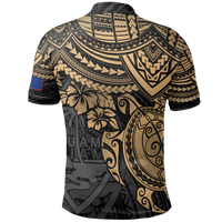 Guam Polo Shirt Guahan Flag Coat Of Arms Golden Turtle Hibiscus - Polynesian Pride