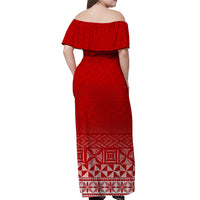 Tonga Off Shoulder Long Dress - Tongan Pattern Red - LT12 - Polynesian Pride