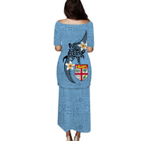 Fiji Tapa Pattern With Plumeria Puletasi Dress - LT12 - Polynesian Pride