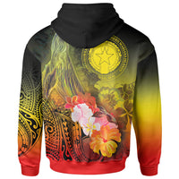 CNMI Custom Zip up Hoodie Humpback Whale with Tropical Flowers (Yellow) - Polynesian Pride