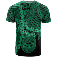 American Samoa Polynesian T Shirt Tribal Wave Tattoo Green - Polynesian Pride