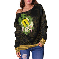 New Caledonia Women's Off Shoulder Sweater - Polynesian Gold Patterns Collection - Polynesian Pride