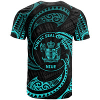 Niue Polynesian Custom T Shirt Neon Blue Tribal Wave - Polynesian Pride