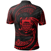 Tuvalu Polynesian Custom Polo Shirt Red Tribal Wave - Polynesian Pride