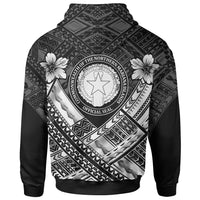 Northern Mariana Islands Custom Polynesian Hoodie CNMI Seal Camisole Hibiscus Style (White) - Polynesian Pride