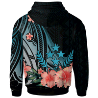 Kosrae Custom Zip Hoodie Turquoise Polynesian Hibiscus Pattern Style - Polynesian Pride