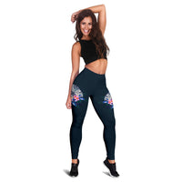 Polynesian Women's Legging - Manta Ray And Hibiscus - Polynesian Pride