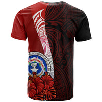 Northern Mariana Islands Polynesian T Shirt Coat Of Arm With Hibiscus - Polynesian Pride