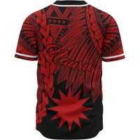 Nauru Polynesian Custom Personalised Baseball Shirt - Tribal Wave Tattoo Red - Polynesian Pride