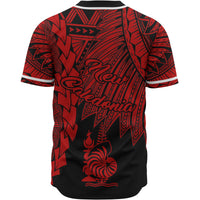 New Caledonia Polynesian Custom Personalised Baseball Shirt - Tribal Wave Tattoo Red - Polynesian Pride