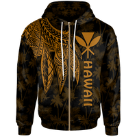 Polynesian Hawaii Kanaka Maoli Zip up Hoodie Polynesian Wings (Golden) Unisex Golden - Polynesian Pride