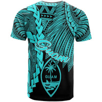 Guam Polynesian Custom T Shirt Tribal Wave Tattoo Neon Blue - Polynesian Pride