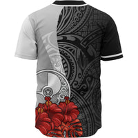 Yap Polynesian Custom Personalised Baseball Shirt - Coat Of Arm With Hibiscus White - Polynesian Pride