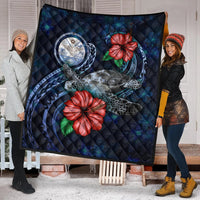 Marshall Islands Polynesian Premium Quilt - Blue Turtle Hibiscus - Polynesian Pride